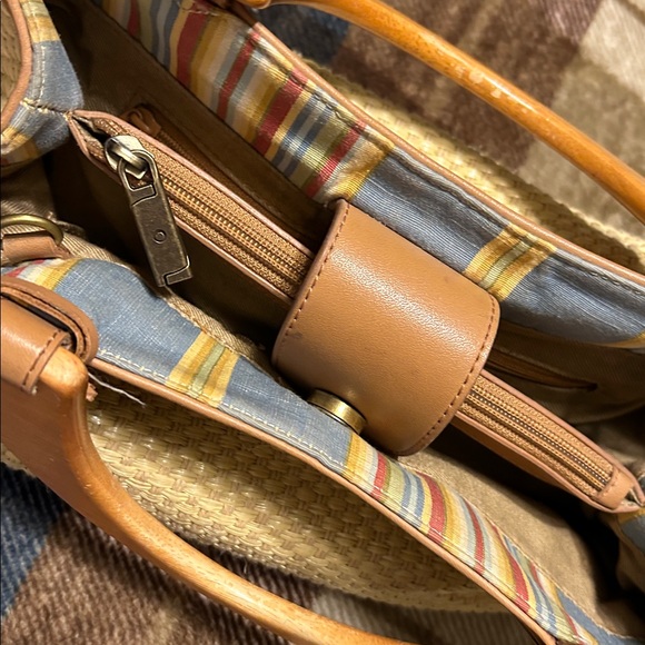 Fossil Tan Woven Tote with Wooden Handles - Picture 7 of 14